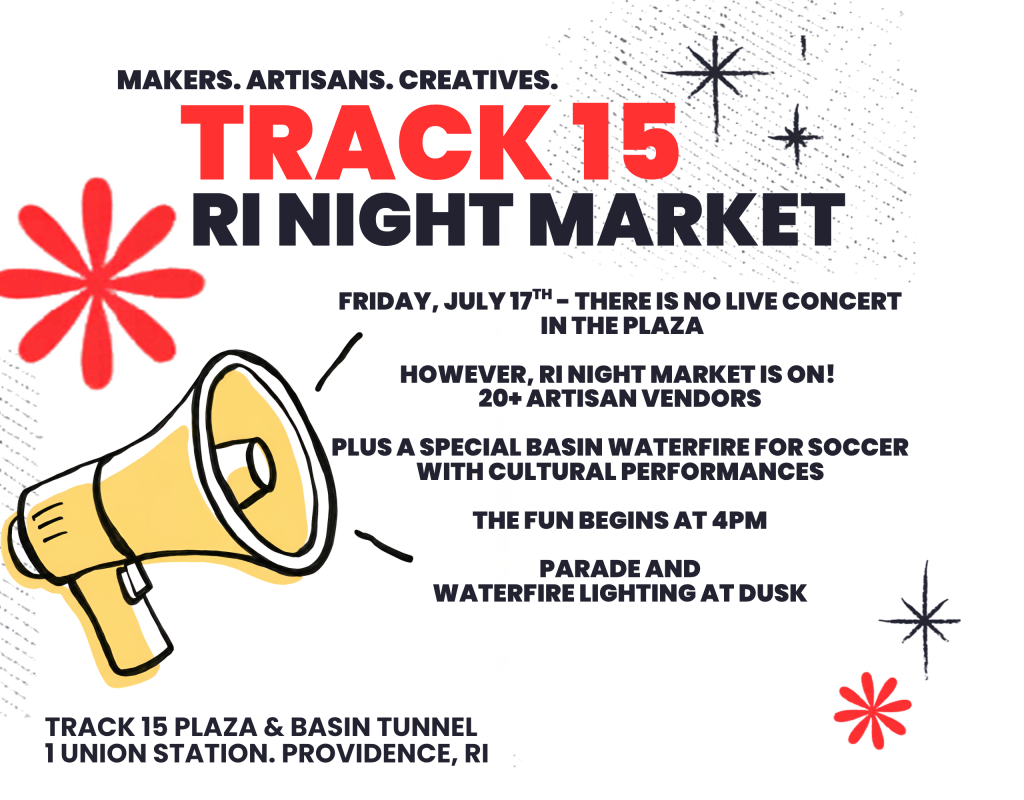 Text promotes the RI Night Market with details on vendors, performances, and event timings.