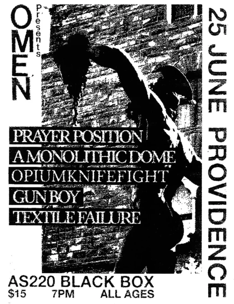 Promotional poster for a music event featuring multiple bands, date, venue, and ticket information.