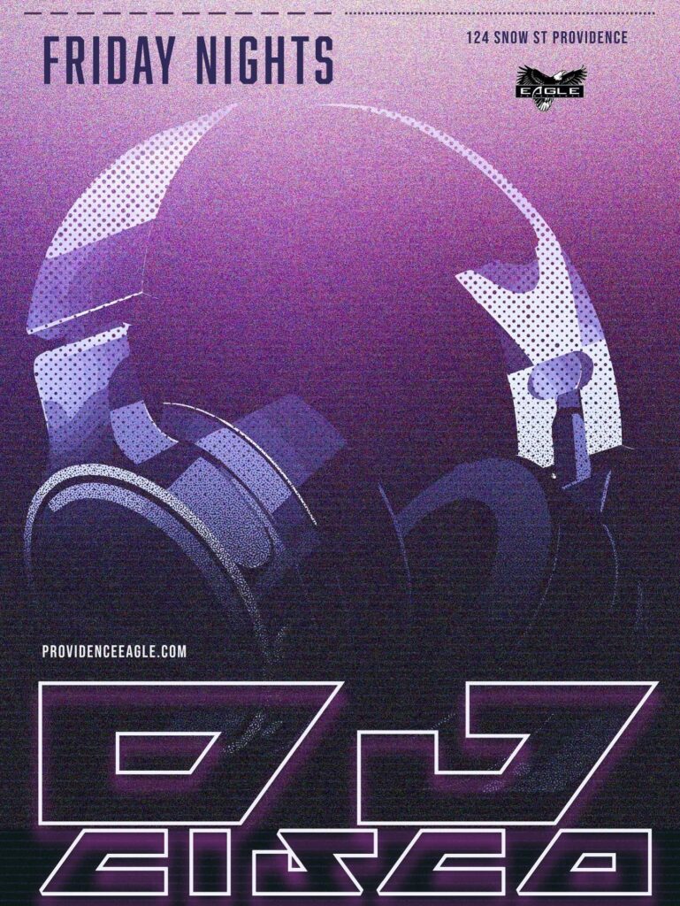 Promotional poster for DJ Cisco at Eagle, Providence, featuring a stylized headphone graphic.