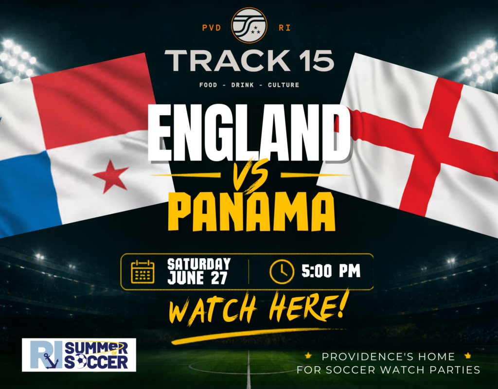 Flags of England and Panama with event details for a soccer match on June 27 at 5:00 PM.