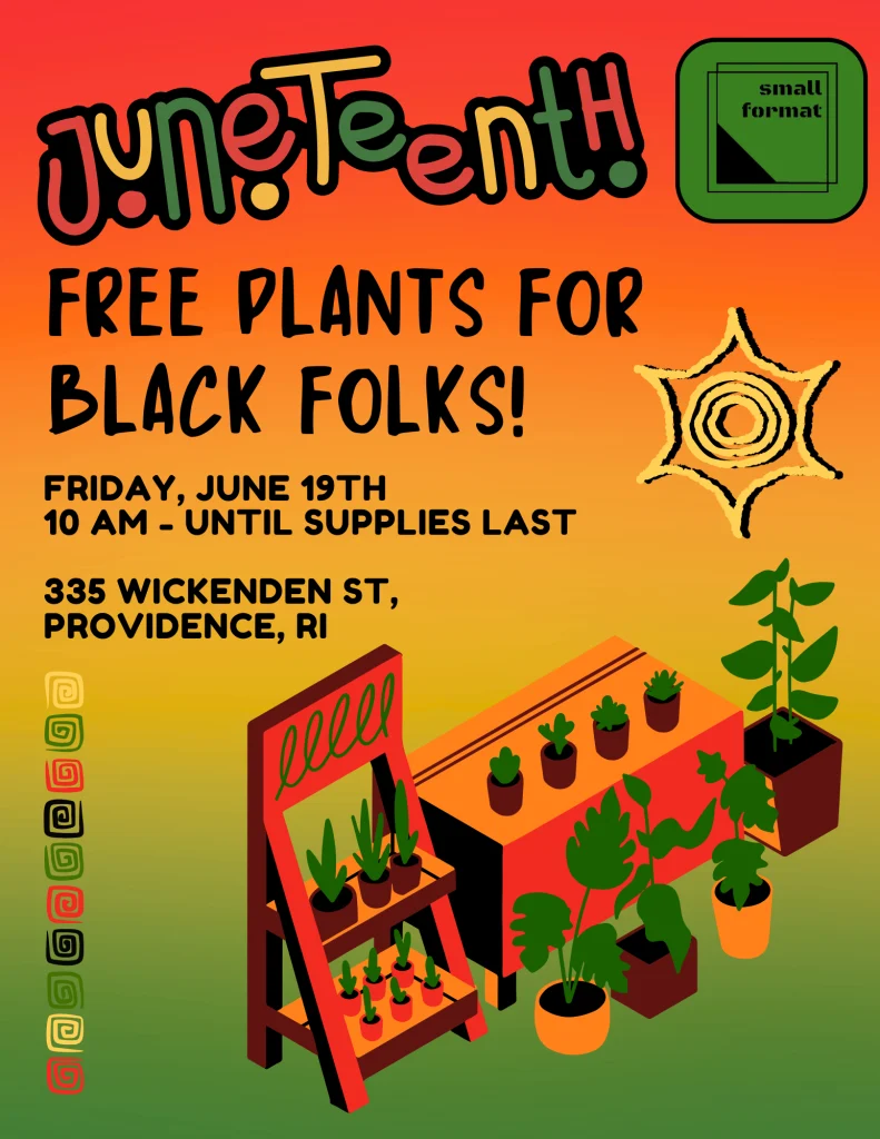 Flyer promoting free plants for Black individuals on June 19th at 335 Wickenden St, Providence, RI.